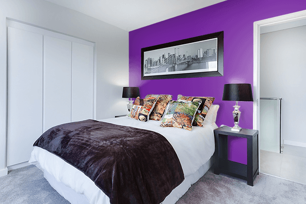 Pretty Photo frame on Simple Purple color Bedroom interior wall color