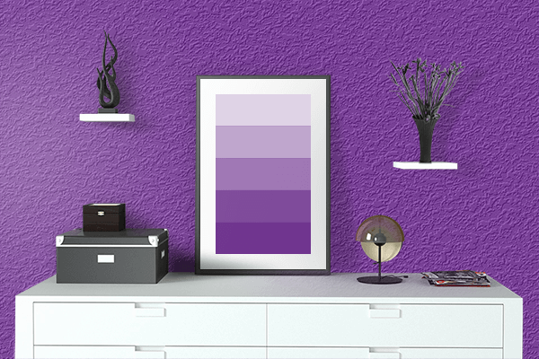 Pretty Photo frame on Simple Purple color drawing room interior textured wall