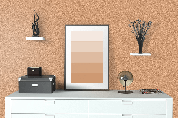 Pretty Photo frame on Orange Dream color drawing room interior textured wall