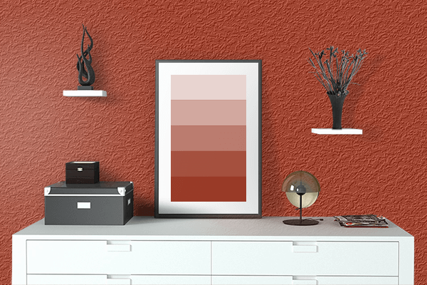 Pretty Photo frame on China Red color drawing room interior textured wall