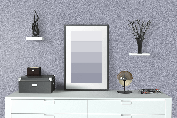Pretty Photo frame on Icelandic Blue color drawing room interior textured wall