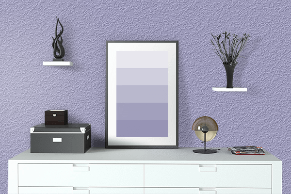 Pretty Photo frame on Dark Periwinkle color drawing room interior textured wall