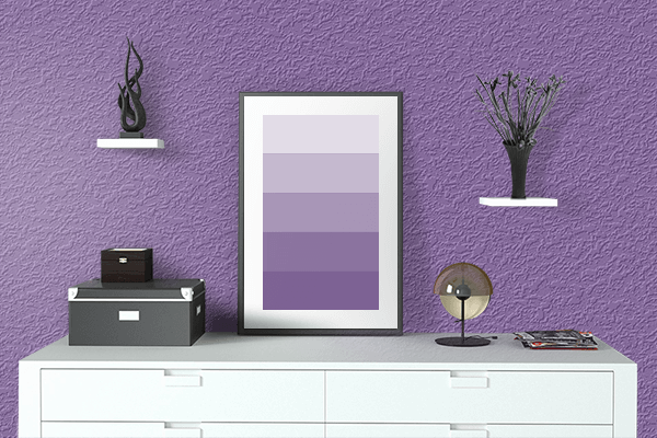 Pretty Photo frame on Bluish Purple color drawing room interior textured wall