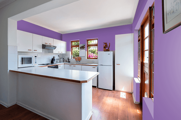 Pretty Photo frame on Bluish Purple color kitchen interior wall color