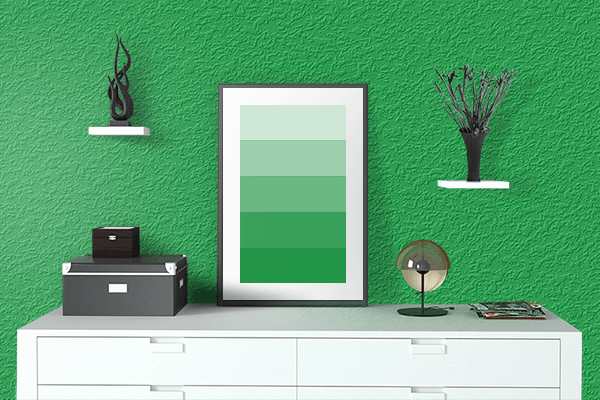 Pretty Photo frame on Simple Green color drawing room interior textured wall