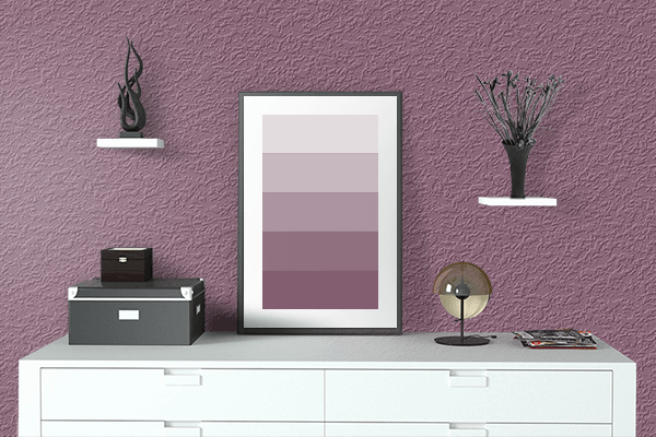Pretty Photo frame on Grape Nectar color drawing room interior textured wall
