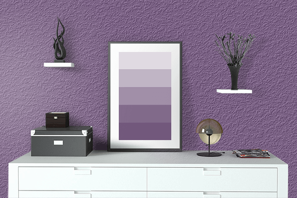 Pretty Photo frame on Intense Lilac color drawing room interior textured wall