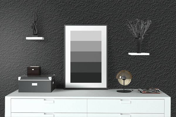 Pretty Photo frame on Neon Black color drawing room interior textured wall