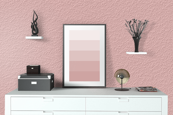 Pretty Photo frame on Jaipur Pink color drawing room interior textured wall