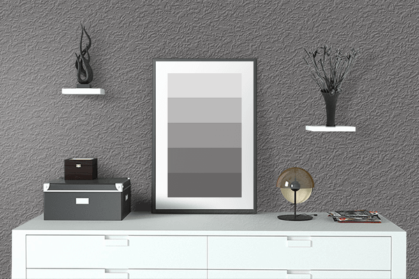 Pretty Photo frame on Intense Gray color drawing room interior textured wall