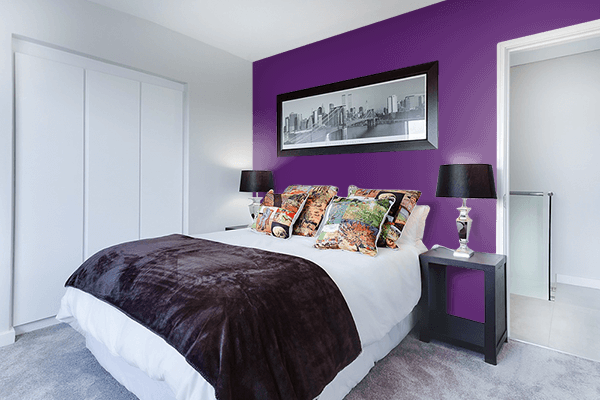 Pretty Photo frame on Intense Purple color Bedroom interior wall color