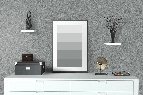 Pretty Photo frame on Nardo Gray color drawing room interior textured wall
