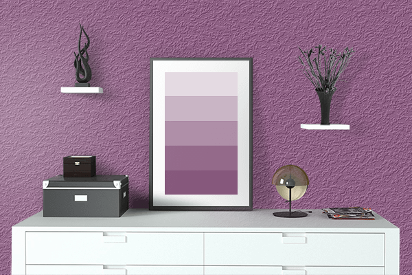 Pretty Photo frame on Lavender Red color drawing room interior textured wall