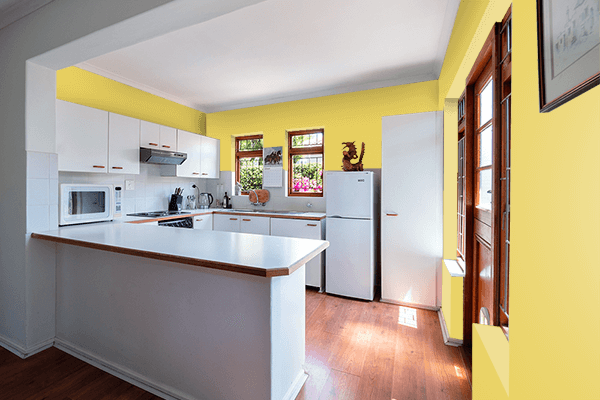 Pretty Photo frame on Rare Yellow color kitchen interior wall color