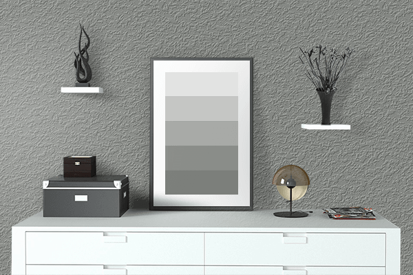 Pretty Photo frame on Greenplay Gray color drawing room interior textured wall