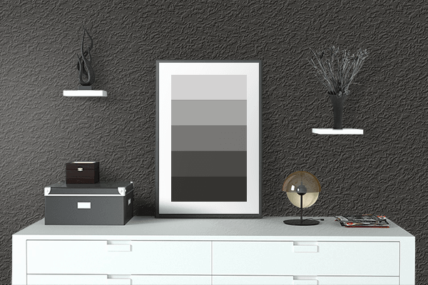 Pretty Photo frame on Barbeque Black color drawing room interior textured wall