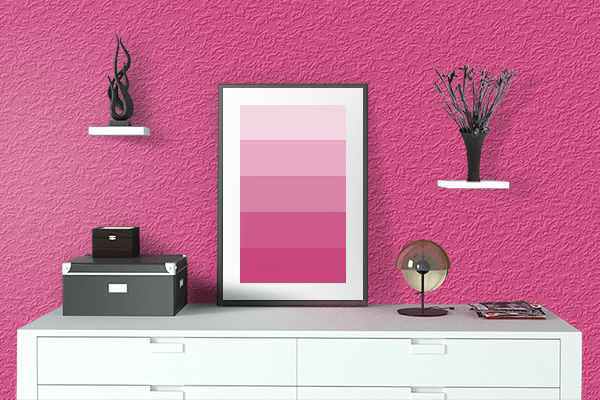 Pretty Photo frame on Cerise Pink color drawing room interior textured wall