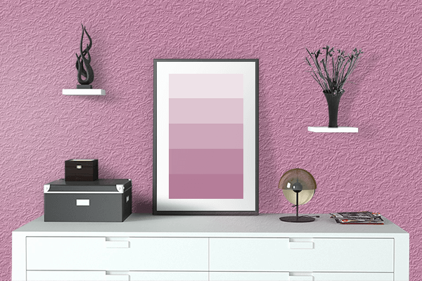 Pretty Photo frame on Carnival Pink color drawing room interior textured wall