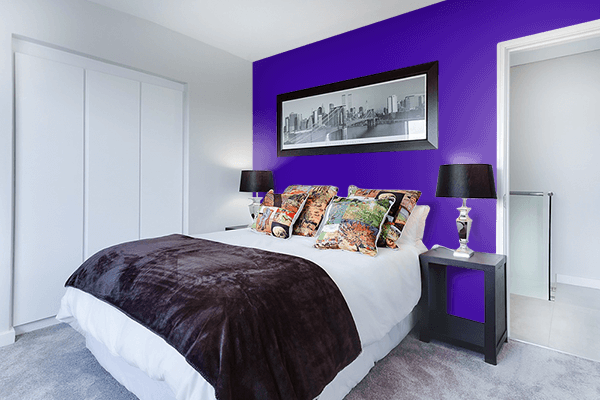 Pretty Photo frame on Intense Indigo color Bedroom interior wall color