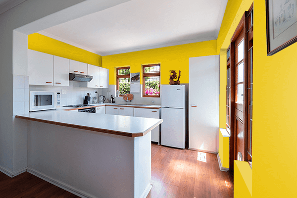 Pretty Photo frame on Caution Yellow color kitchen interior wall color