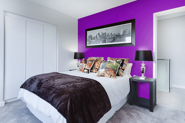 Pretty Photo frame on Full Purple color Bedroom interior wall color