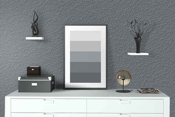 Pretty Photo frame on Arsenic Gray color drawing room interior textured wall