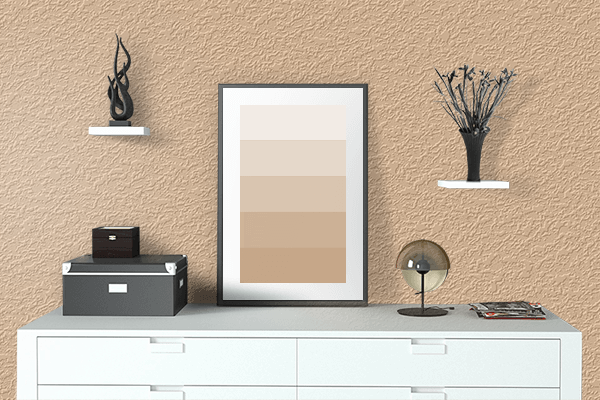 Pretty Photo frame on Blush Orange color drawing room interior textured wall