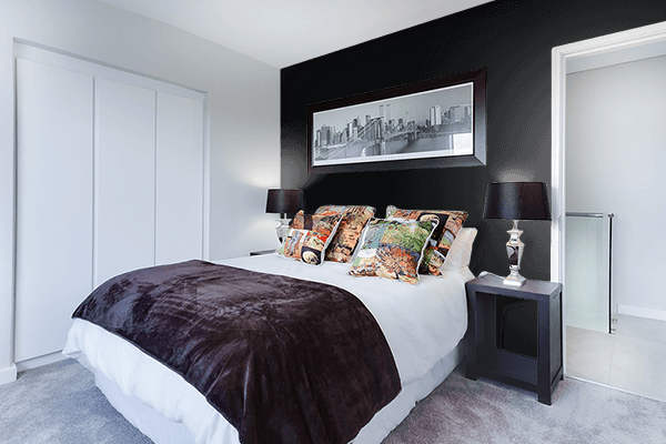 Pretty Photo frame on Cold Black color Bedroom interior wall color