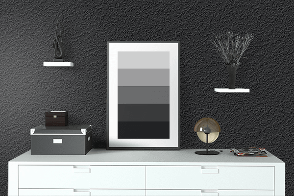 Pretty Photo frame on Cold Black color drawing room interior textured wall