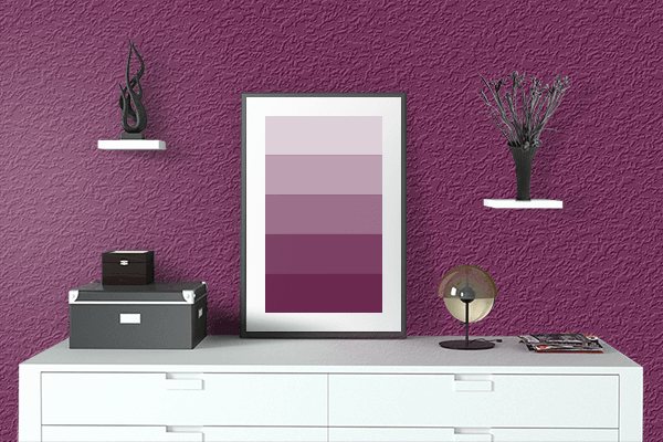 Pretty Photo frame on Tyrian Purple color drawing room interior textured wall