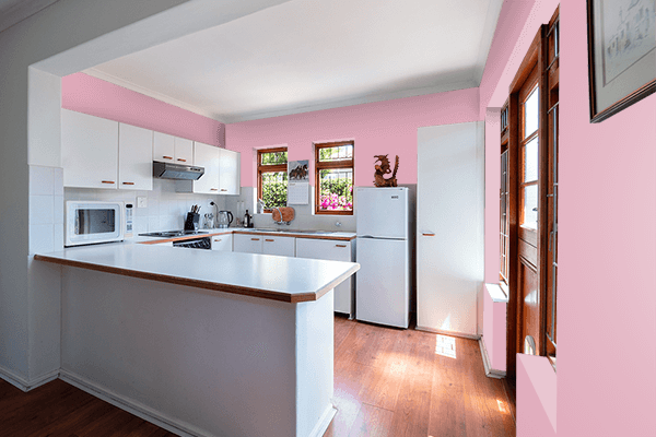 Pretty Photo frame on Rare Pink color kitchen interior wall color
