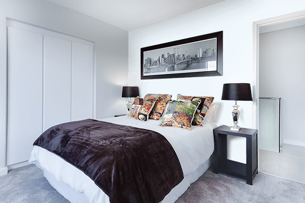 Pretty Photo frame on Brightest White color Bedroom interior wall color