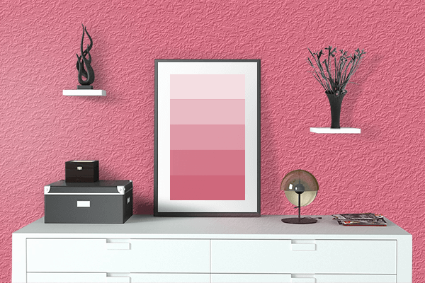 Pretty Photo frame on Lollipop Pink color drawing room interior textured wall