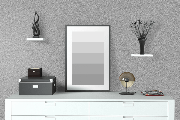 Pretty Photo frame on Touch of Gray color drawing room interior textured wall