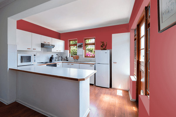 Pretty Photo frame on Original Red color kitchen interior wall color