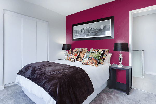 Pretty Photo frame on Reddish Purple color Bedroom interior wall color