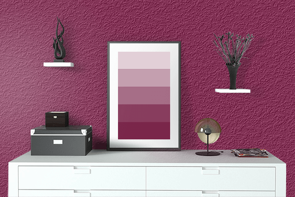 Pretty Photo frame on Reddish Purple color drawing room interior textured wall