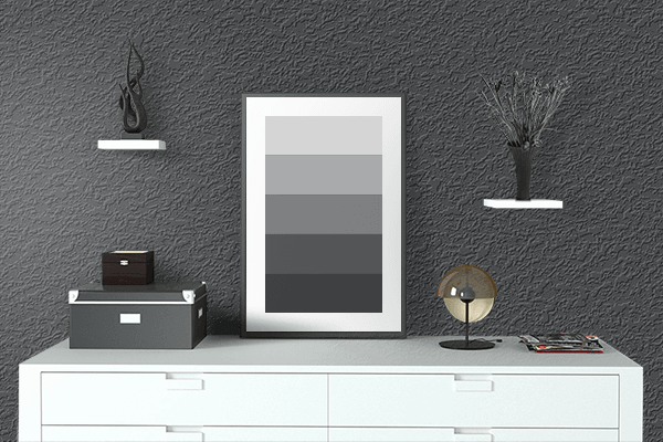 Pretty Photo frame on Alaskan Black color drawing room interior textured wall