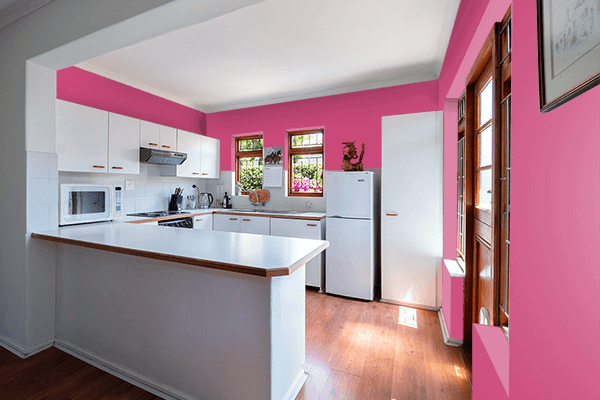 Pretty Photo frame on Bossy Pink color kitchen interior wall color