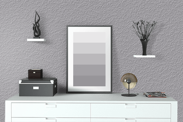 Pretty Photo frame on Heavenly Gray color drawing room interior textured wall
