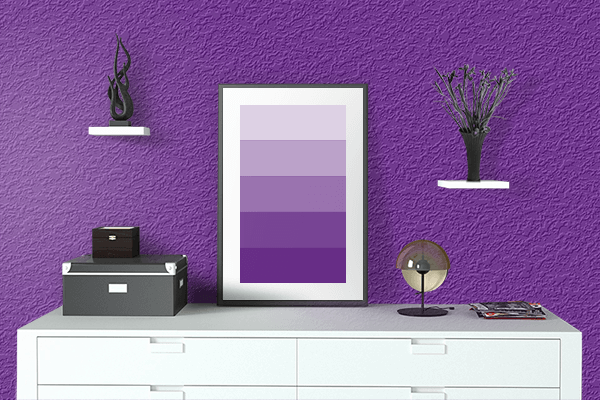 Pretty Photo frame on Cosmic Purple color drawing room interior textured wall