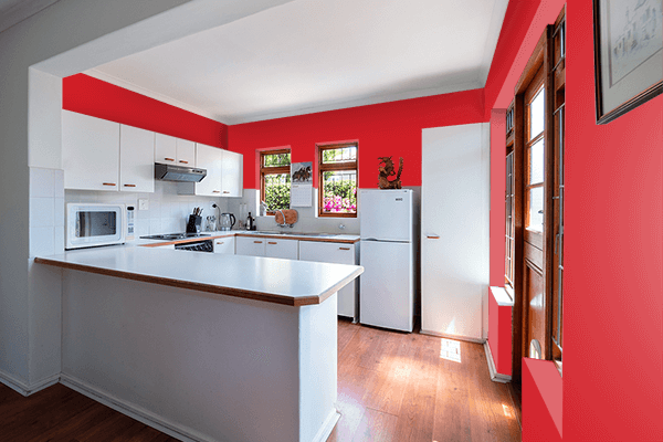 Pretty Photo frame on Simple Red color kitchen interior wall color
