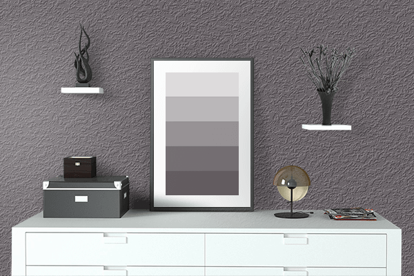 Pretty Photo frame on Mauve Brown color drawing room interior textured wall