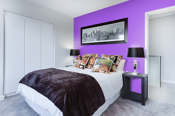 Pretty Photo frame on Purple Glow color Bedroom interior wall color