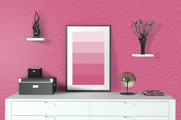 Pretty Photo frame on Action Pink color drawing room interior textured wall