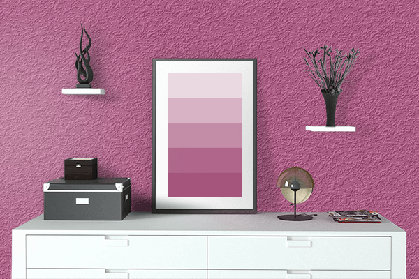 Pretty Photo frame on Nail Polish Pink color drawing room interior textured wall