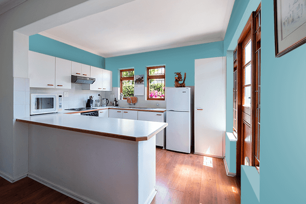 Pretty Photo frame on Aqua (Pantone) color kitchen interior wall color