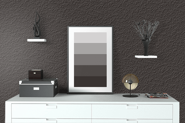 Pretty Photo frame on Black Widow color drawing room interior textured wall