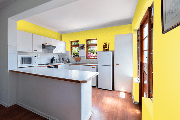 Pretty Photo frame on Simple Yellow color kitchen interior wall color