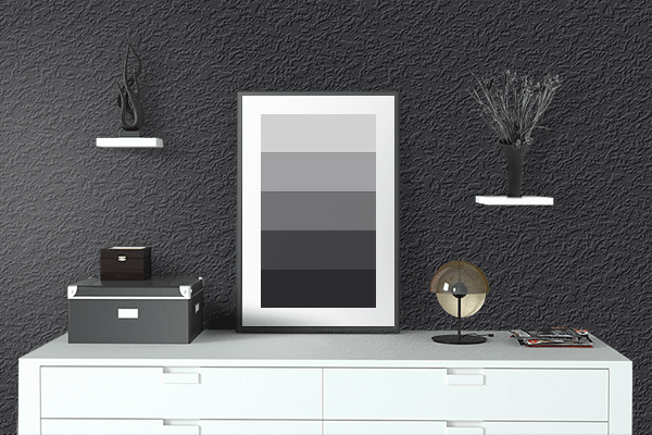 Pretty Photo frame on Covert Black color drawing room interior textured wall